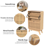 Jluomei Narrow Shoe Cabinet Storage for Entryway Slim, Wood Fluted Entry Way Shoe Organizer, Modern Rack Cabinet with 2 Flip Drawers, Wooden, Farmhouse, Small, Freestanding, Oak, Natural Jluomei
