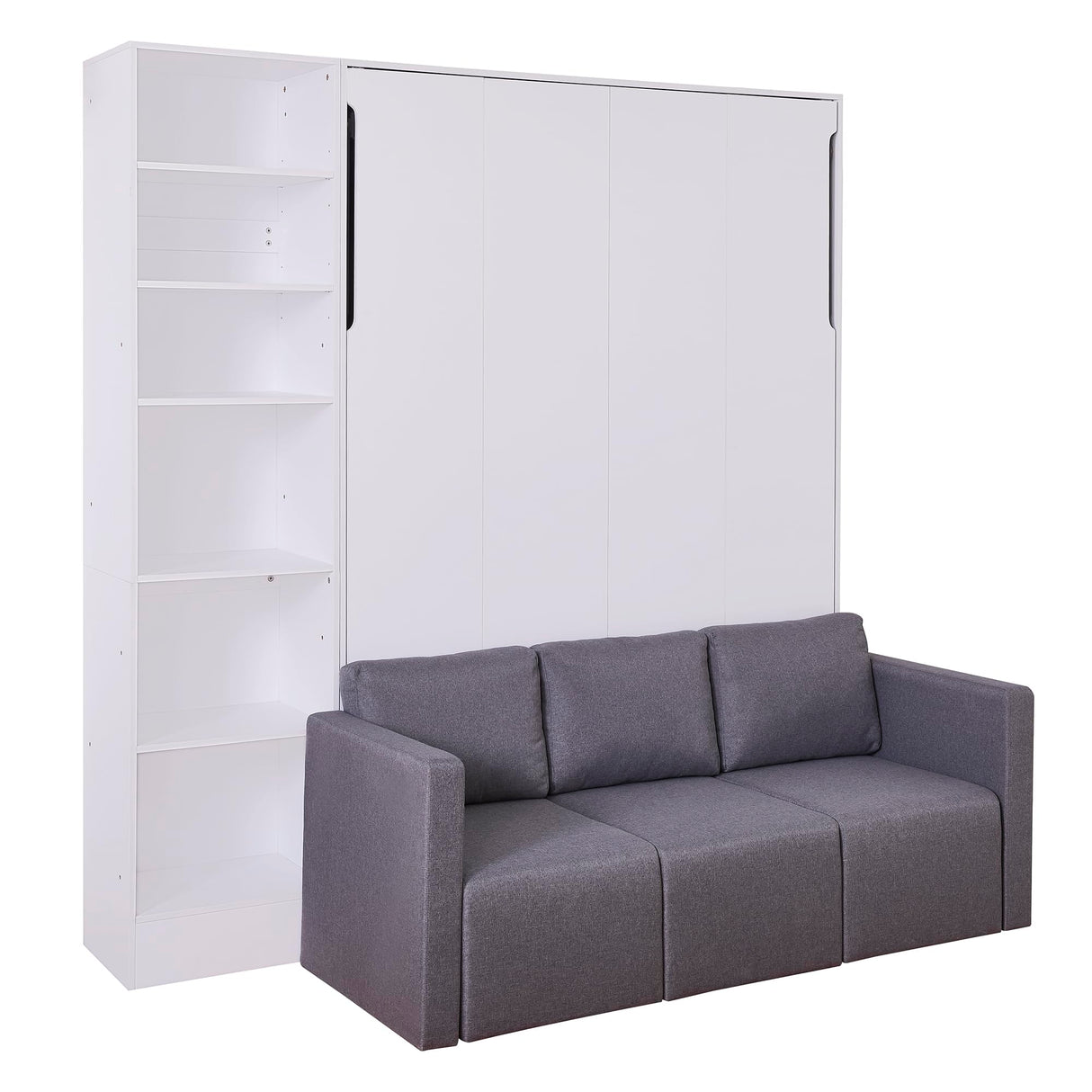 Full Size Murphy Bed Wall Bed with Sofa and Storage Shelves, White Merax