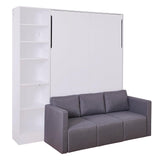 Full Size Murphy Bed Wall Bed with Sofa and Storage Shelves, White Merax