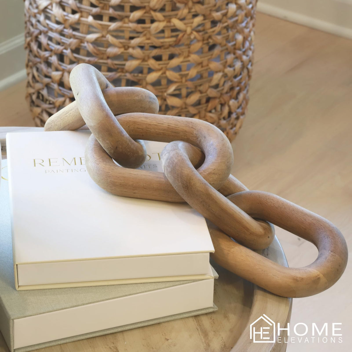 Product Elevations Wooden Chain Link Decor - 21" Long Decorative Knot for Shelf Decor - Natural Wood Chain Decor for Coffee Table - Modern Farmhouse & Rustic Housewarming Gift (Light Brown) Product Elevations