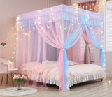 Mengersi Rainbow Canopy Bed Curtains with Lights - Princess Bed Canopy for Girls - Bed Drapes Netting- Bedroom Decoration Accessories,Twin Mengersi