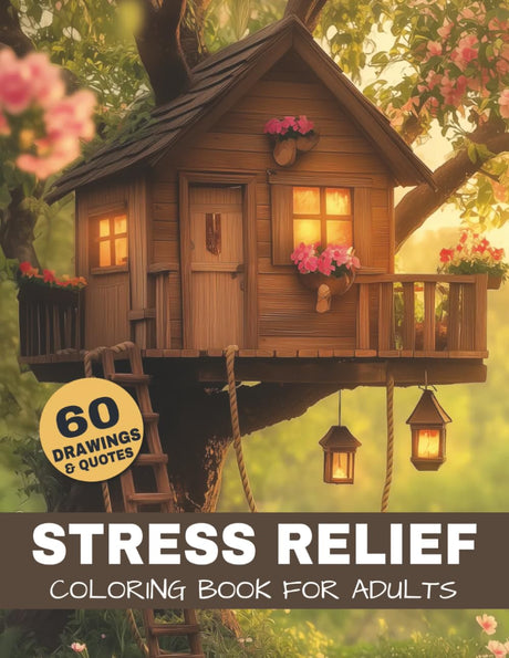 Stress Relief Coloring Book For Adults: Filled with 60 cozy scenes, cute animals, lovely flowers, mushrooms, Quotes and more for Relaxation. (The Ultimate Nature Coloring Book Series) WoodArtSupply