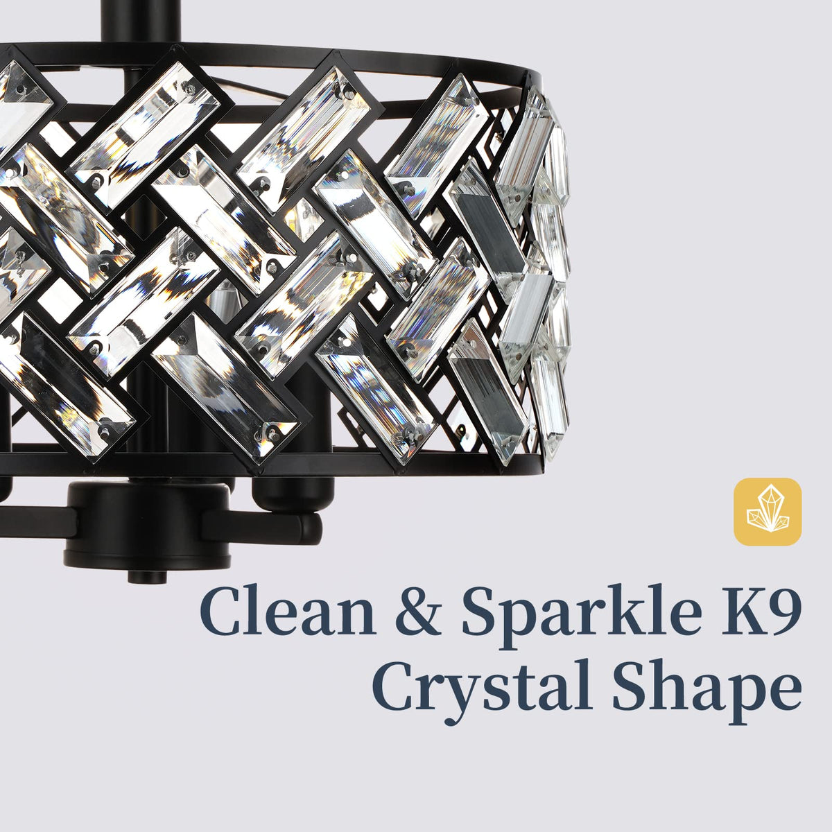 Frideko Home Semi Flush Mount 3-Light Crystal Ceiling Light - Black Kitchen, Bedroom, Hallway, Living Room, Dining Room Light Fixture FRIDEKO HOME
