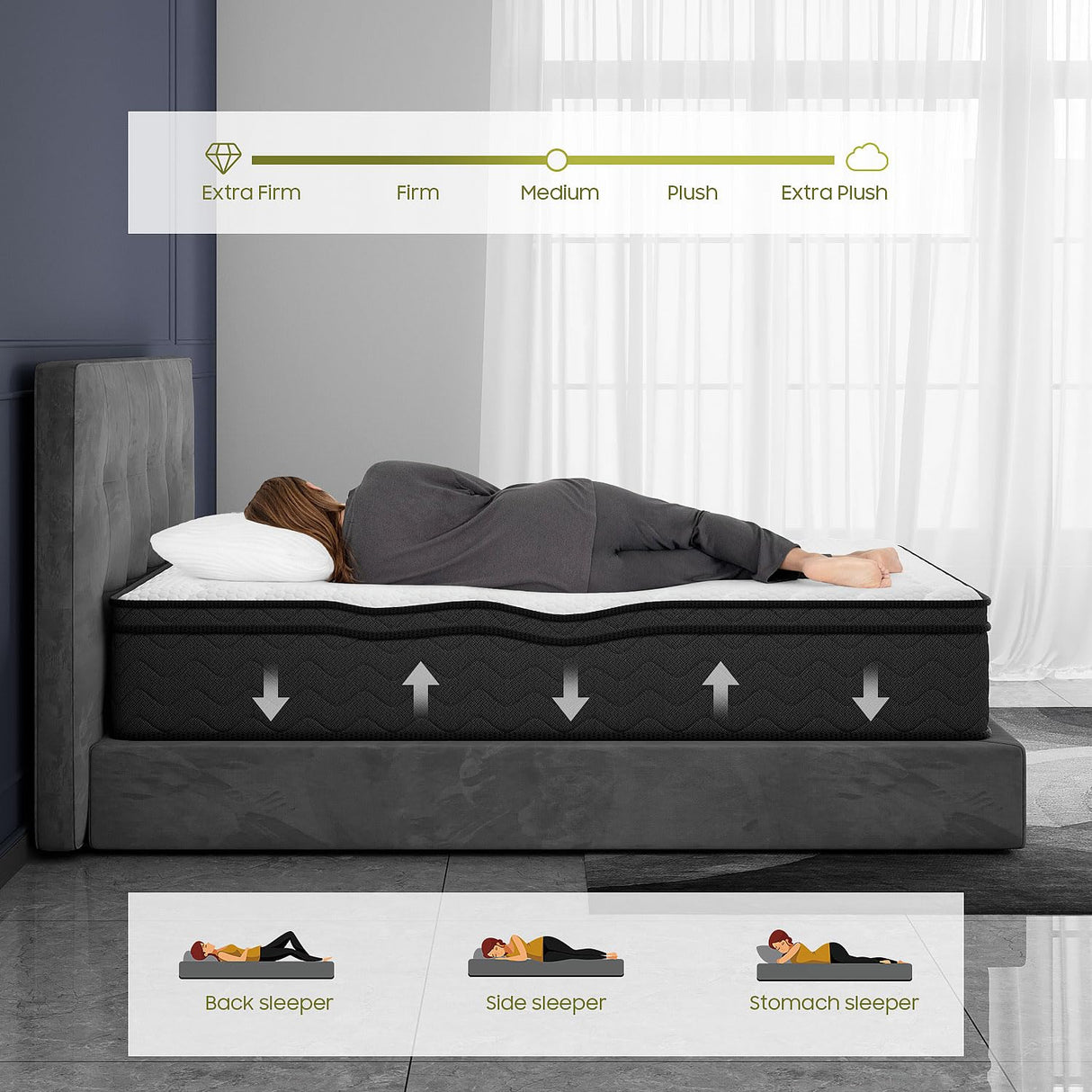 PECHINOU Queen Mattress, 12 Inch Mattress Queen Size, Hybrid Matress in a Box, Memory Foam & Medium Firm Support, Oeko-TEX & CertiPUR-US Certified, Pressure Relief, Cool & Breathable PECHINOU