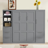Harper & Bright Designs Queen Size Murphy Bed with Closet, Wall Bed with Drawers and Shelves, Gray Harper & Bright Designs