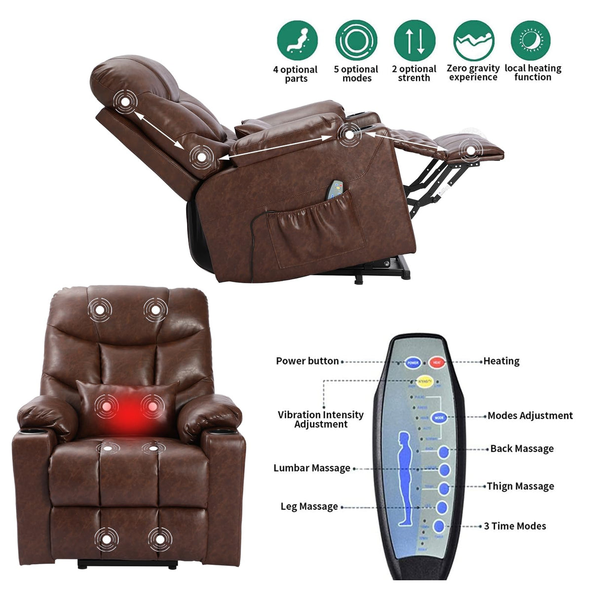 URRED Power Lift Recliners for Elderly, Electric Lift Chair with Massage and Heat, PU Leather Recliner Chair for Living Room (Brown) URRED