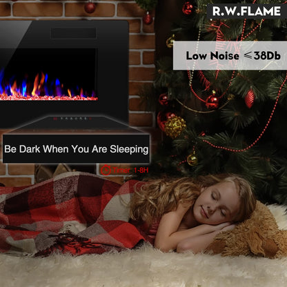 R.W.FLAME 60" Recessed and Wall Mounted Electric Fireplace, Low Noise, Remote Control with Timer, Touch Screen, Adjustable Flame Color and Speed, 750-1500W