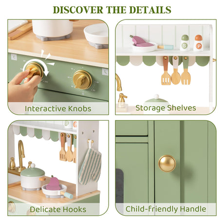 ROBOTIME Play Kitchen for Kids Toddlers, Wooden Pretend Play Kitchen Set Toy with Cutting Food Set, Toys Kitchen Gift for 3+ Year Old Kids, Girls & Boys ROBOTIME