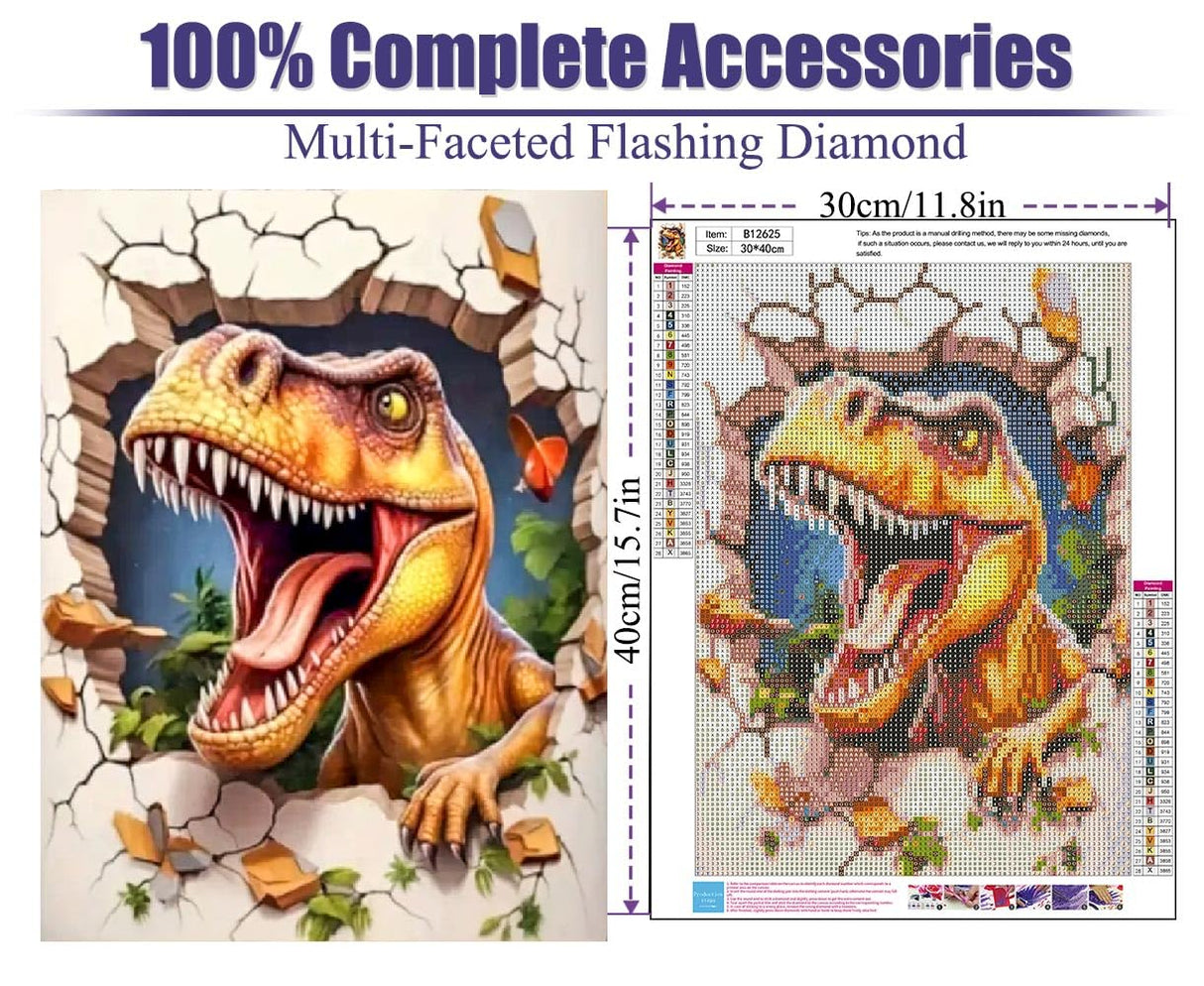 BOHADIY Dinosaur Diamond Art Painting Kits for Adults, Full Drill Diamond Dots Paintings for Beginners, Round 5D Paint with Diamonds Pictures Gem Art Painting Kits DIY Crafts Kits 12x16inch BOHADIY