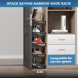 DEYILIAN Free Standing Shoe Racks, 5 Tier Shoe Rack for Entryway Shoe Storage Narrow Shoe Rack Holds 10 Pairs of Shoes with Slanted Space Saving Shoe Shelf Shoe Organizer for Closet Black DEYILIAN