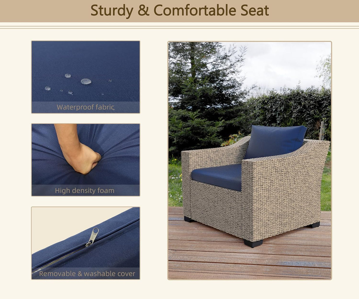 LHBcraft Outdoor Patio Furniture Set 8 Pieces, Rattan Outdoor Couch with Coffee Table, Comfortable Wicker Patio Furniture Sets for Yard, Pool or Porch, Blue LHBcraft