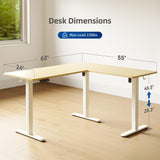 YDN L Shaped Standing Desk, Electric Standing Desk L Shape Adjustable Height Dual Motor, 63 x 55 Inch Corner Standing Desk with Splice Board for Home Office, Large Standing Desk, Nature YDN