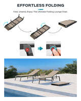 Patio Chaise Lounge Chair, Foldable Lounge Chair for Outside, Aluminum Chairs Set of 2 with 5 Adjustable Backrest, Outdoor Pool Lounger for Poolside, Lawn, Deck, Khaki Ciokea