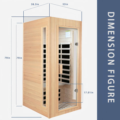 Far Infrared Sauna 1 Person Infrared Sauna Room Canadian Hemlock Wooden Sauna for Home, 1300W Low-EMF Indoor Saunas with Control Panel, Bluetooth Speakers, LED Reading Lamp, Tempered Glass Door