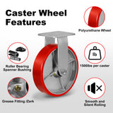 NINOSO 8"X 2" Heavy Duty Caster Wheels, Swivel Casters Set of 4 Polyurethane Wheel with Strong Load-Bearing Capacity 6000lbs, Industrial Casters for Toolbox Workbench (2 Brakes & 2 Rigid) Ninoso