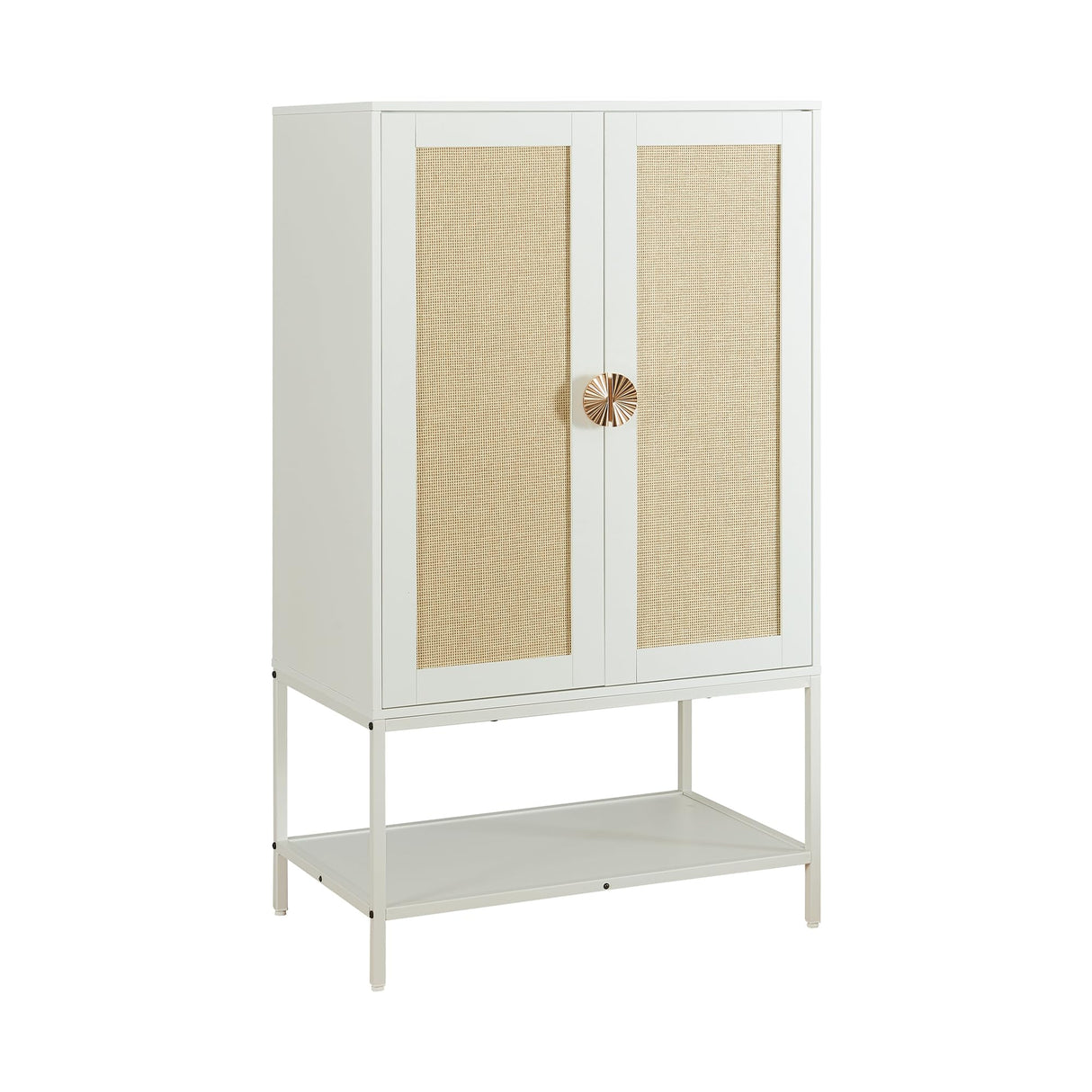 MtuxuYR Natural Rattan Wardrobe Closet，Elegant Handle Bedroom Armoire with Aluminum Hanging Rod,Wooden Freestanding Wardrobe Armoires with 2 Doors for Apartment Office(White) MtuxuYR