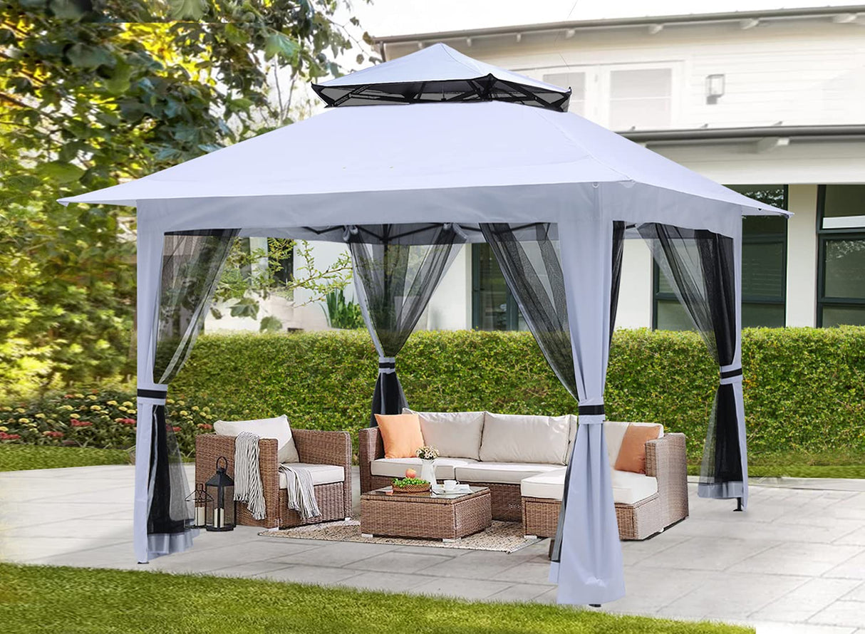 ABCCANOPY Pop Up Gazebo 13x13 - Outdoor Canopy Tent with Mosquito Netting for Patio Garden Backyard (White) ABCCANOPY