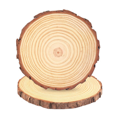 Joyavo Natural Wood Slices 4 Pcs 6-7 Inches Craft Wood Kit Wooden Circles Unfinished Log Wooden Rounds with Barks for Arts Crafts Wedding Christmas DIY Projects Coasters