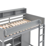 Space-Saving Twin Size Loft Bed with Desk, Wardrobe, and Storage Shelves in Gray Brabrety