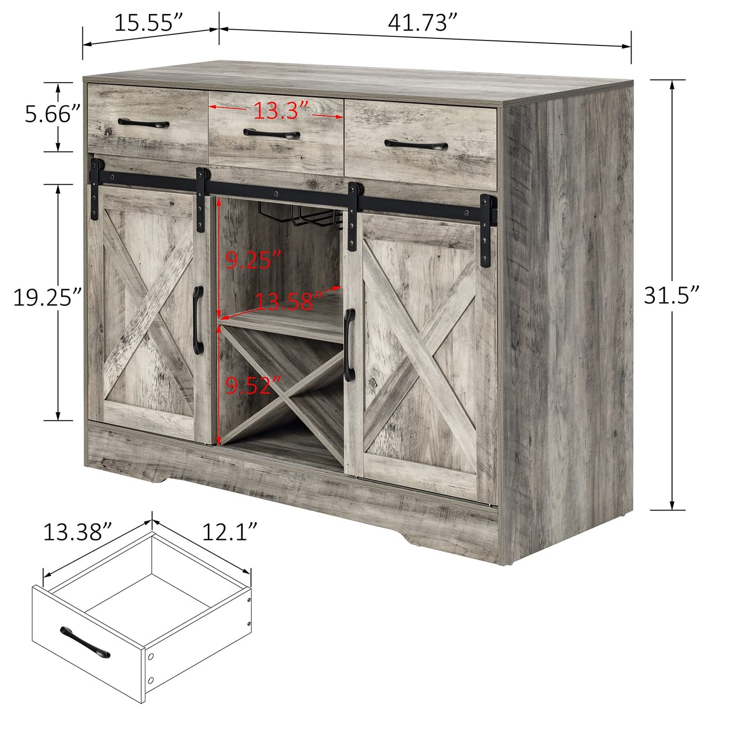 Chic Grey Farmhouse Wine Cabinet and Coffee Bar with Sliding Barn Doors and Ample Storage - WoodArtSupply