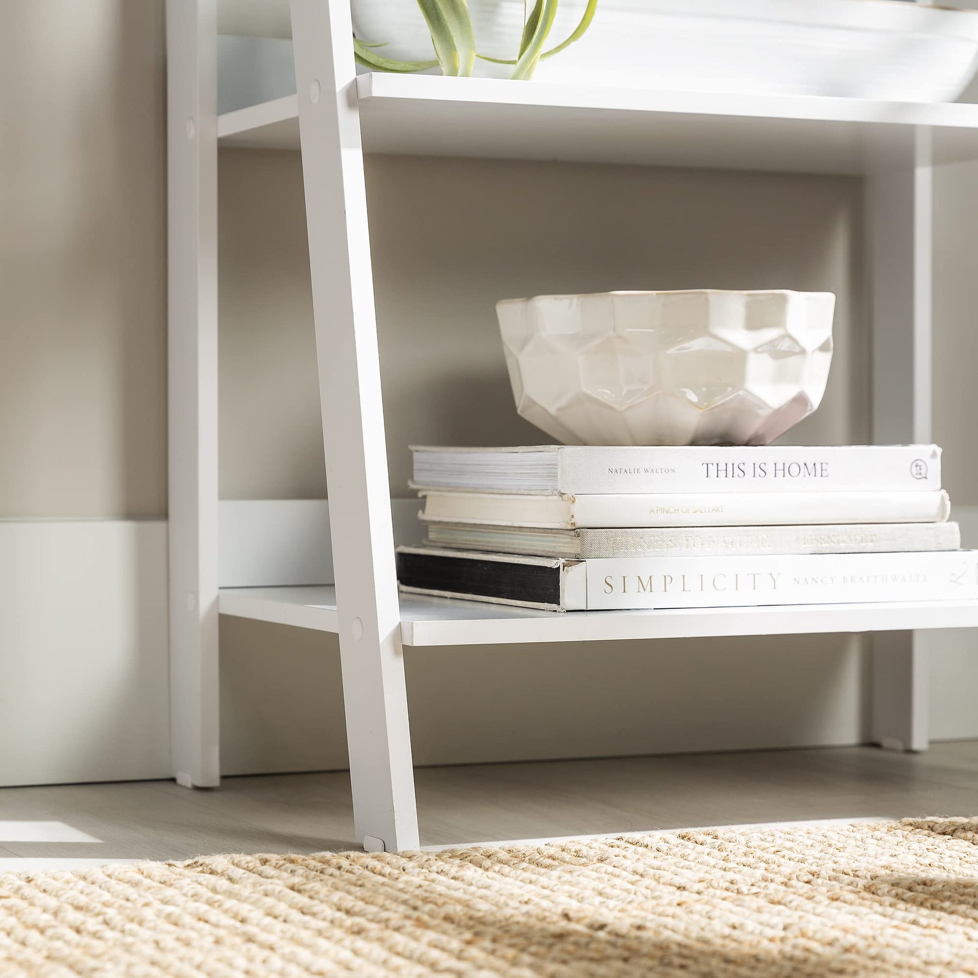 Sophisticated White 4-Shelf Ladder Bookcase by Walker Edison - WoodArtSupply