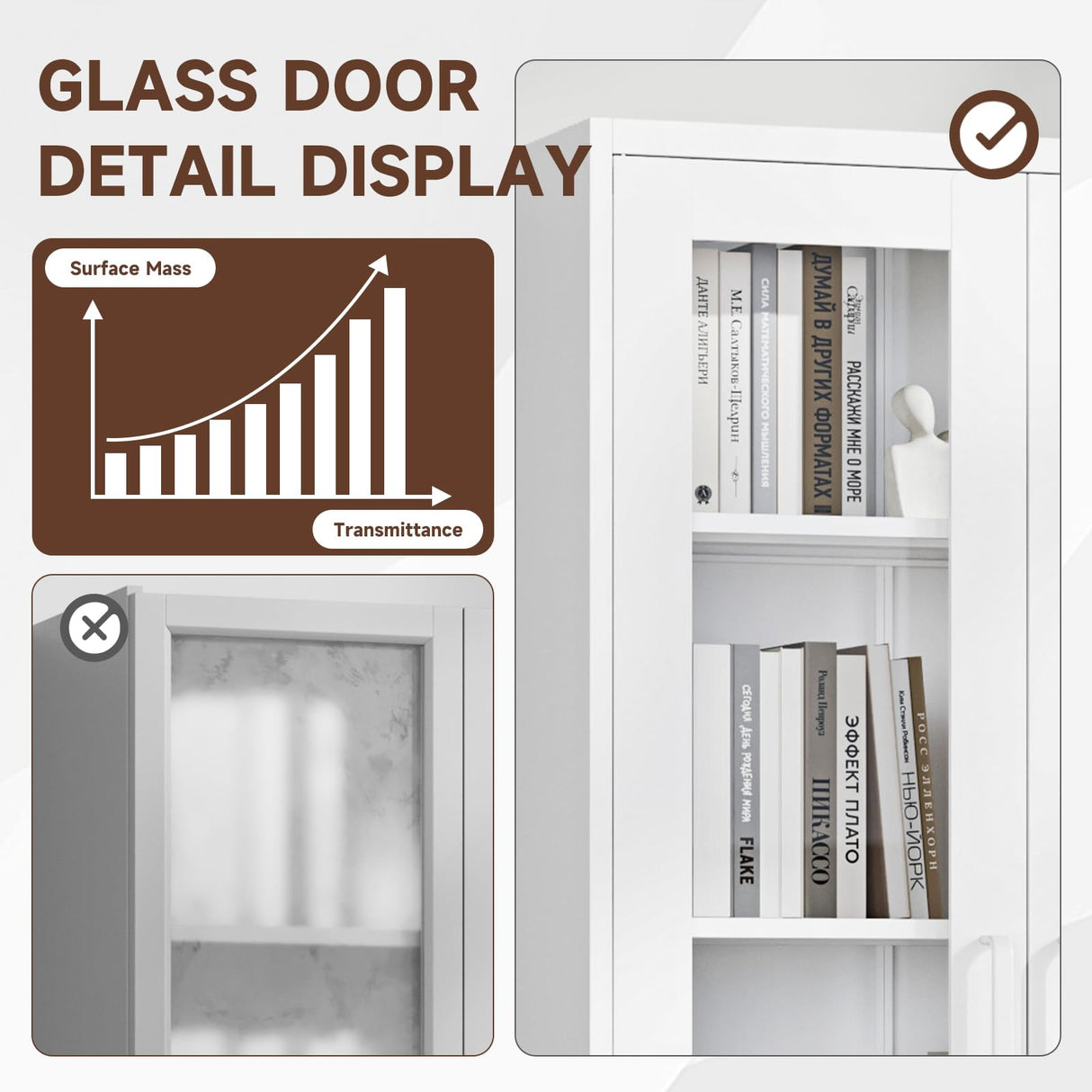 PEUKC Display Cabinet with Glass Doors, 67-inch Curio Cabinets with 4 Adjustable Shelves, HD&Tempered Glass Cabinet Display Case for Home, Office, Clinic, Pantry, Assemble Required, White PEUKC