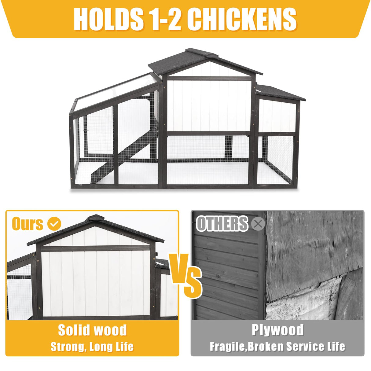 PetsCosset Chicken Coop Wooden, Backyard Hen House Indoor Outdoor for 2-3 Chickens, 2 Story Poultry Cage Chicken Coop and Run, Nesting Box, Pull Out Trays, for Small Animals Duck Rabbit Hen PetsCosset