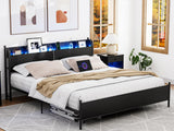 AOVSA Black California King Bed Frame with LED Storage Headboard and Charging Station AOVSA