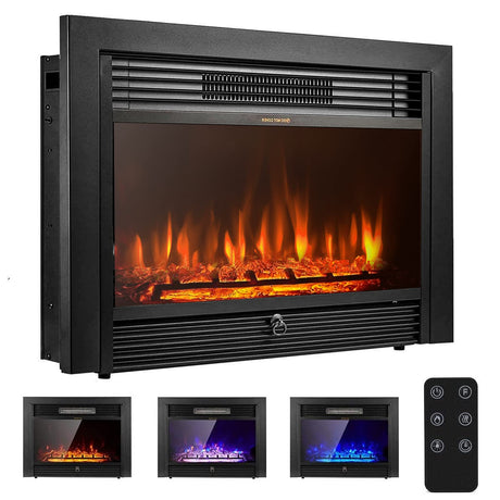 YODOLLA 28.5" Electric Fireplace Insert, Wall Recessed/Mounted, Freestanding Fireplace with Remote Control, 3 Color Adjustable Flames, 2 Modes Heat, 8 H Timer, 5 Brightness Settings, 750/1500W Heater YODOLLA