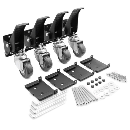 Workbench Caster kit 4 Heavy Duty Retractable Casters with 4 Pin Lock Quick Release Mounting Plates to Quickly Attach/Remove or Switch Casters from a Workbench to a Cabinet, Stand or a Machine.