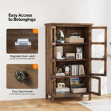 VINGLI Storage Cabinet,Display Cabinet with Glass Doors, Glass Door Cabinet, Rustic Storage Cabinet with Doors and Shelves, Showcase Display Cabinet with Cedar Wood Finish, Walnut VINGLI