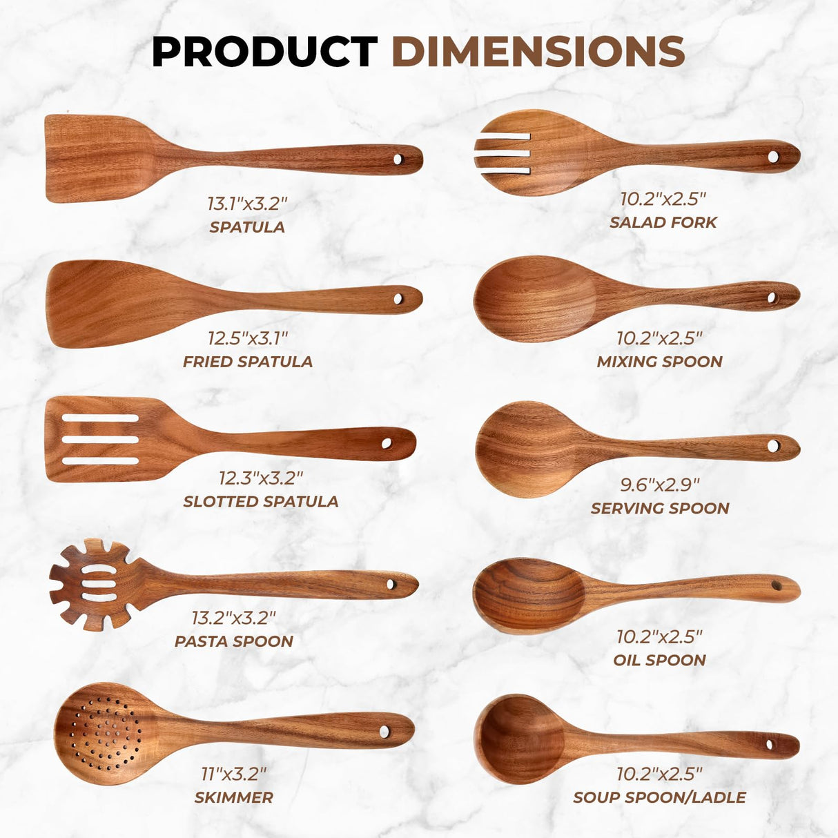 Wooden Cooking Utensils Set, Comfortable Grip Teak Wood Cooking Spoon Set, Nonstick No Scratch Wooden Spoons for Cooking (10Pcs） AIUHI