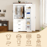 3 Door Armoire Wardrobe Closet Cabinet with 3 Drawers and Drawers, Farmhouse Bedroom Armoire with Hanging Rod and Adjustable Shelves, Large Capacity Storage Wardrobe Armoire for Bedroom, White DalyLuxa