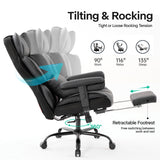 Gzagdecr Big and Tall Office Chair 400lbs,PU Leather High Back Gaming Chair with Foot Rest, Reclining Chair Executive Ergonomic Office Chair Lumbar Support Computer Chair Adjustable Armrests (Black) Gzagdecr