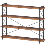 HCHQHS Large Bookshelf, 4-Tier Long Industrial Bookcase, Rustic Brown Book Shelf, Freestanding Horizontal Bookshelves with Metal Frame HCHQHS