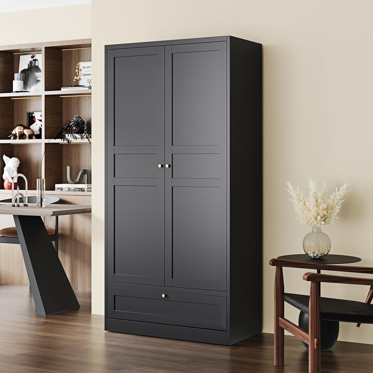 ZAOUS Metal Armoire Wardrobe Closet,72" Tall Wardrobe Cabinet with Drawer,2 Doors Armoire Storage Closet with Adjustable Shelves and Hanging Rod for Bedroom,Black ZAOUS