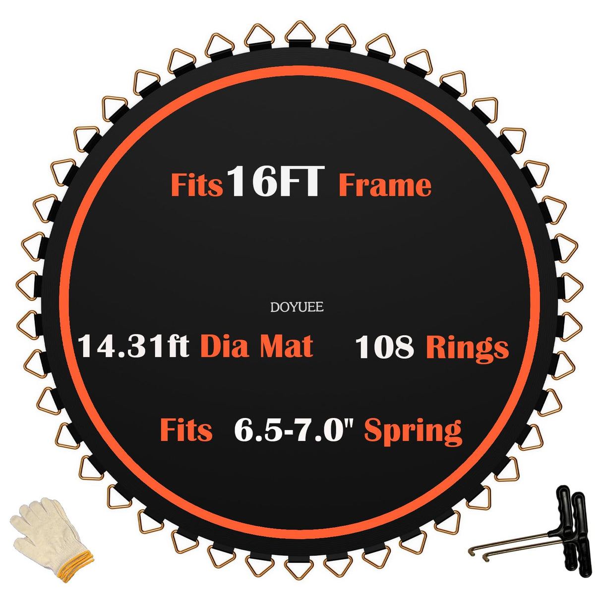 Doyuee Trampoline Mat Replacement-Fits 16FT Frame with 108 Rings Fits 6.5-7.0" Springs-Mat Diameter 14.3ft (172inch), Not Include Spring and Frame Doyuee
