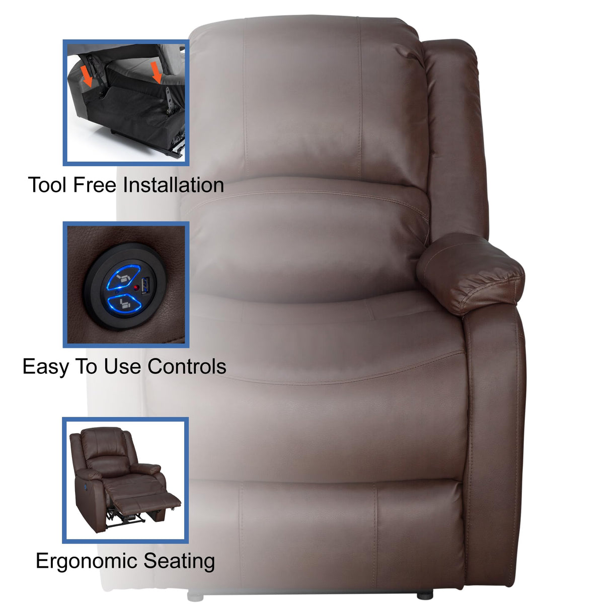 RecPro Charles Collection | 30" Powered Zero Wall Recliner | Wall Hugger Recliner | RV Living Room (Slideout) Chair | Mahogany, 1-Pack RecPro