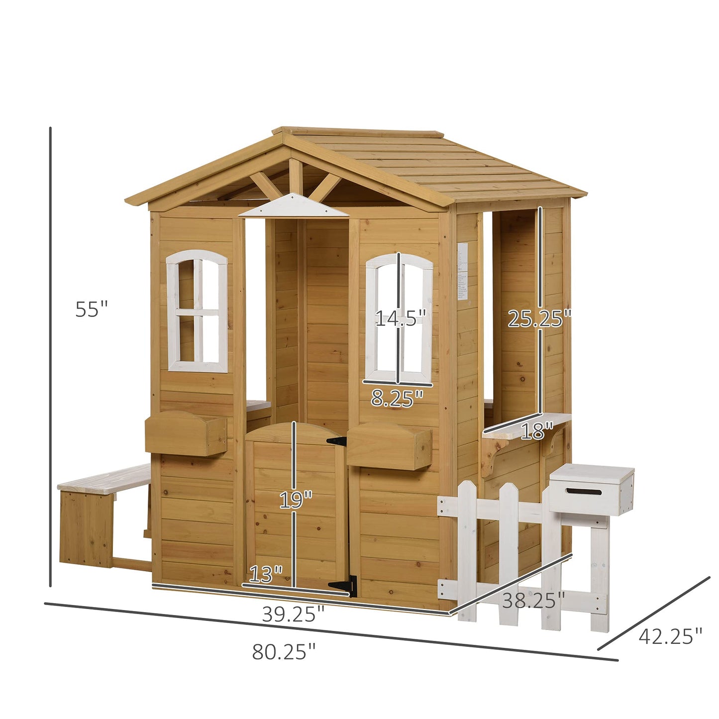 Outsunny Outdoor Playhouse for Kids Wooden Cottage with Working Doors Windows & Mailbox, Pretend Play House for Age 3-6 Years