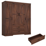 Hlivelood 4 Doors Wardrobe Armoire Closet with Doors and Drawers, Farmhouse Wooden Armoire Storage Cabinet with Shelves & Hanging Rod for Bedroom, Brown Hlivelood