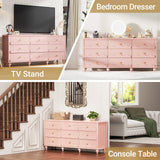 Cyclysio 9 Drawer Dresser, 63" Wide Modern Chest of Drawers TV Stand with Smooth Slides and Rustic Handles, Wood Drawer Organizer for Bedroom Living Room Hallway (Pink) Cyclysio