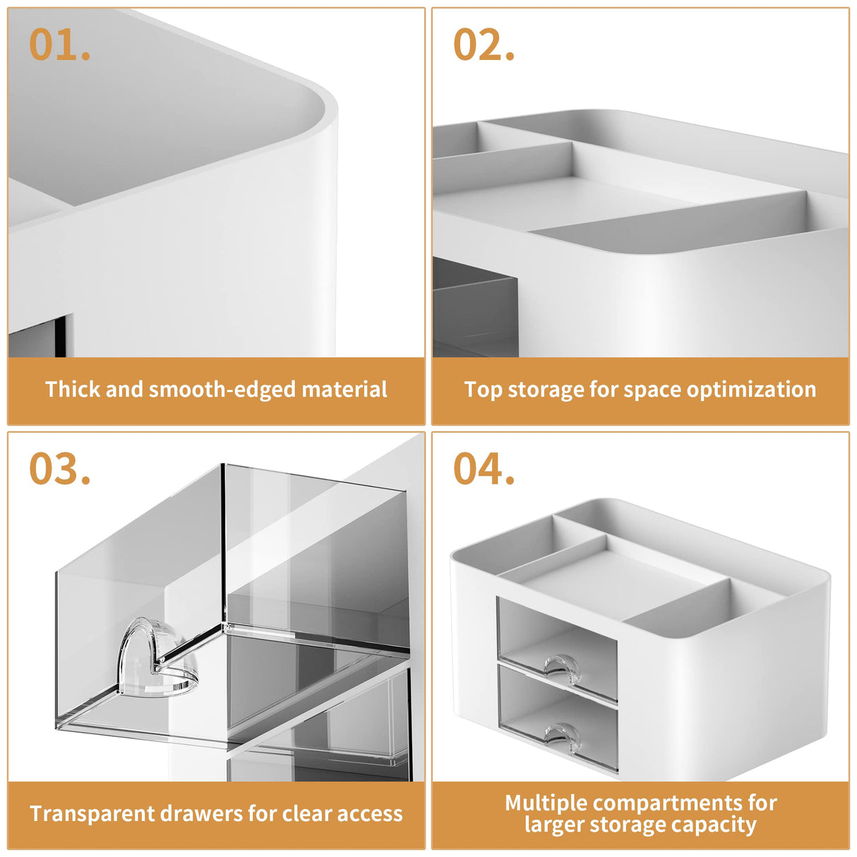 Marbrasse Pen Organizer with 2 Drawer, Multi-Functional Pencil Holder for Desk, Desk Organizers and Accessories with 5 Compartments + Drawer for Office Art Supplies (White) Marbrasse