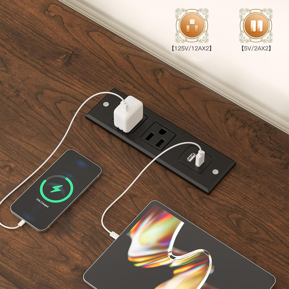 EnHomee 7 Cube Storage Organizer with LED Light and Charging Station Wood Cube Shelf White Bookshelf for Bedroom Living Room,Office,White EnHomee