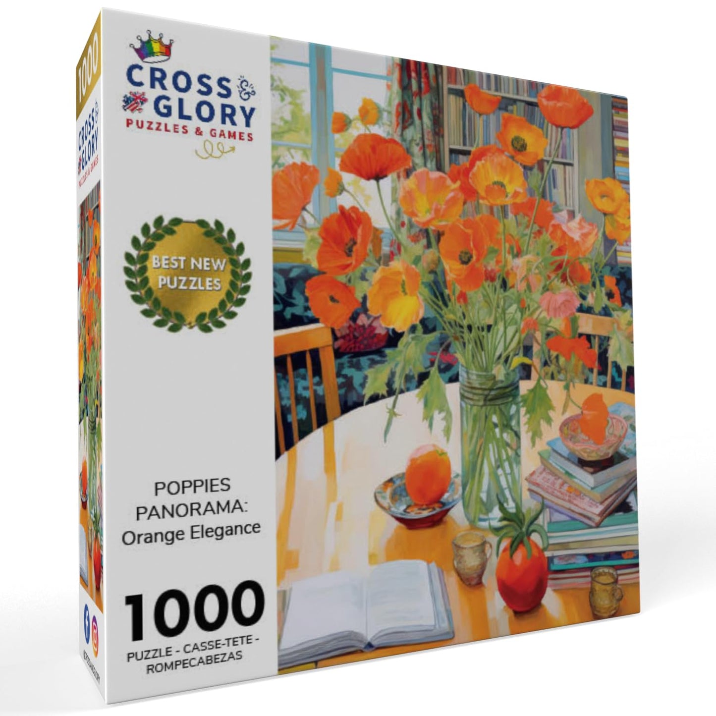 Cross & Glory - Poppies Panorama: Orange Elegance - 1000 Piece Jigsaw Puzzle for Adults | Art Puzzle | Beautiful Design | Vibrant Pieces | Satin Finish