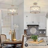 WBinDX 4-Light Farmhouse Chandelier, Distressed Hanging Pendant Lighting, Convertible Semi Flush Mount Ceiling Light Fixture Vintage White Metal Chandeliers for Dining Room Kitchen Foyer Entryway WBinDX
