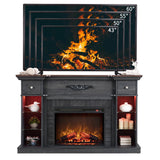 IFBUY 54" Farmhouse Electric Fireplace with Mantel, 33" Tall LED Fireplace TV Stand w/7 Lighting Colors, 23'' Freestanding Electric Fireplace Heater, Open Adjustable Shelves & Drawers, Grey IFBUY