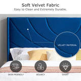 VECELO Twin Upholstered Platform Bed Frame with Fabric Headboard,Wooden Slats Support/No Box Spring Needed/Mattress Foundation,Dark Blue VECELO