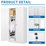 BYNSOE Metal Storage Locker Cabinet, Metal Locker 72” White Tall Steel Wardrobe, Employees Locker with Hanging Rod Shelves and Lockable Doors for Home,School,Office-Assembly Required (White-Style 3) BYNSOE