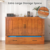 PUREMIND Queen Murphy Bed Cabinet with Mattress Included, Cabinet Beds with 2 Storage Drawers, Murphy Chest Bed with USB Charging Station, Horizontal Murphys Wallbed for Bedroom, Guest Room PUREMIND