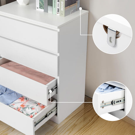 GODECOR Dresser for Bedroom, Modern Wood Dresser Chest of Drawers, No Handle Storage Cabinet for Girls, Anti-Tipping Device, Living Room, Home Office, Hallway Organizer (White, 4 Drawers) GODECOR